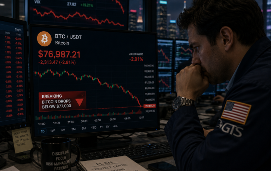 Bitcoin drops below $77k