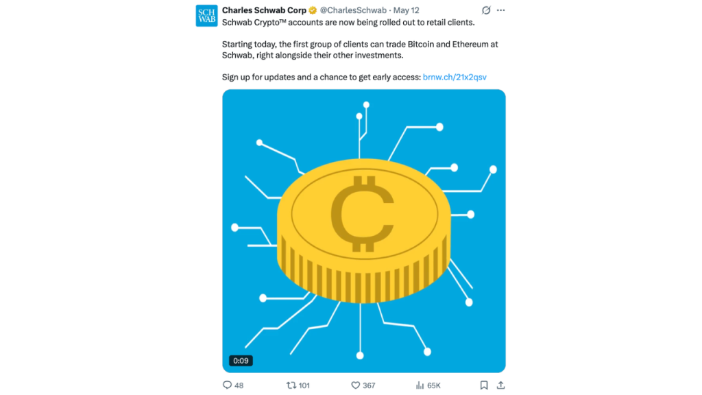 Charles Schwab Opens Spot Crypto Trading to Millions of Retail Customers