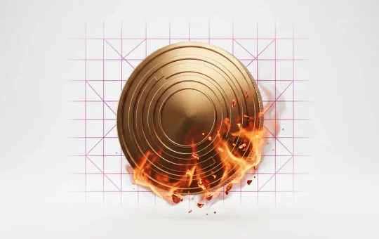 PUMP cryptocurrency coin with burning flames and magenta gradient tech grid background